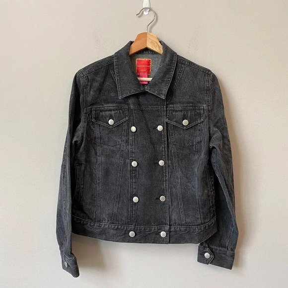 Isaac Mizrahi for Target Women's Medium Double Breasted Black Denim Jean Jacket - Picture 1 of 16